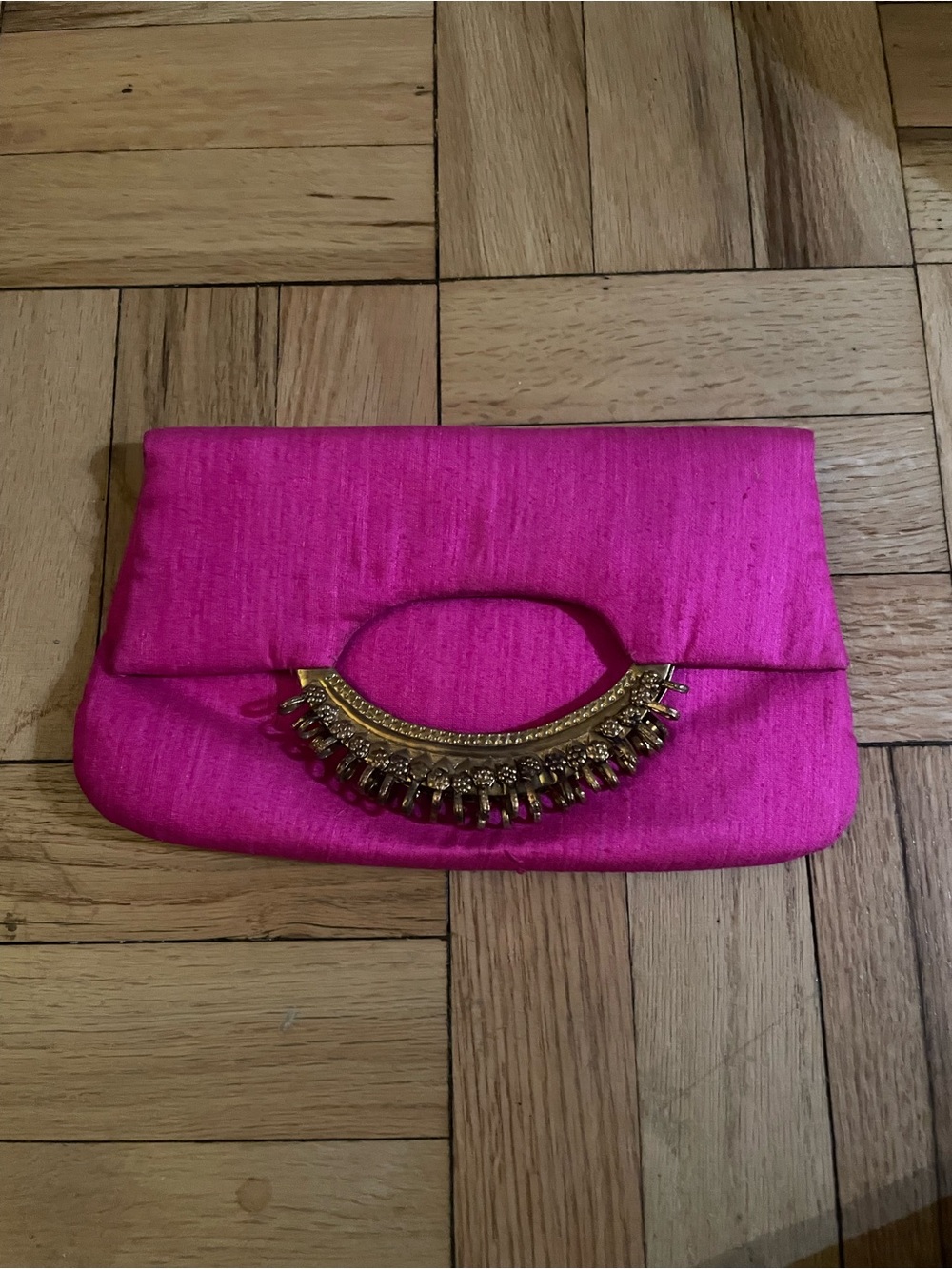 Vintage Indian Silk Clutch with Gold Accent